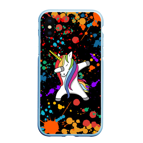 Чехол для iPhone XS Max матовый Единорог радуга Rainbow unicorn, цвет голубой