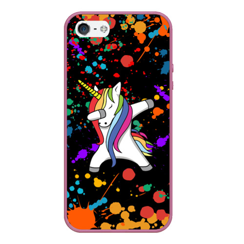 Чехол для iPhone 5/5S матовый Единорог радуга Rainbow unicorn, цвет розовый