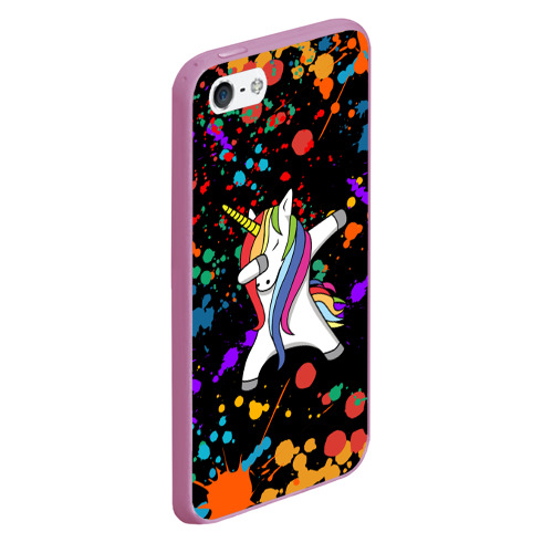 Чехол для iPhone 5/5S матовый Единорог радуга Rainbow unicorn, цвет розовый - фото 3