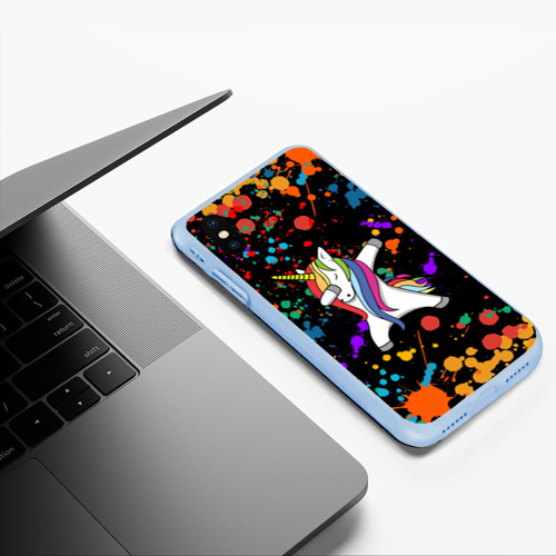 Чехол для iPhone XS Max матовый Единорог радуга Rainbow unicorn, цвет голубой - фото 5