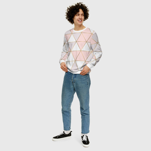 Мужской свитшот 3D Розовые треугольники, цвет белый - фото 5