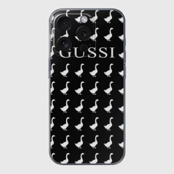 Чехол для iPhone 15 Pro силиконовый с защитой камеры Gussi Black