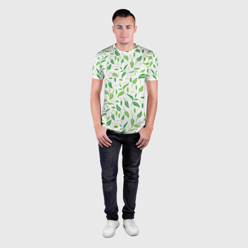 Мужская футболка 3D Slim Зеленые листья, цвет 3D печать - фото 4