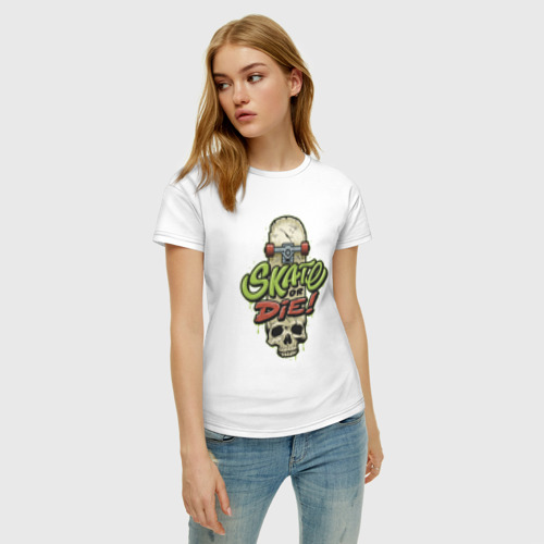 Женская футболка хлопок Skate or die 2, цвет белый - фото 3