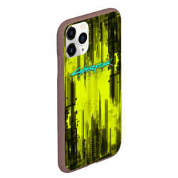 Чехол для iPhone 11 Pro Max матовый Cyberpunk 2077 желтый город - фото 2