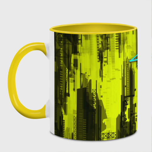Кружка с полной запечаткой Cyberpunk 2077 желтый город, цвет белый + желтый - фото 2