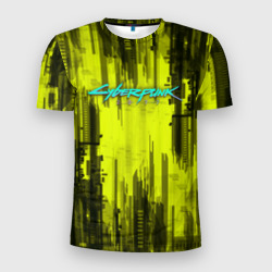 Мужская футболка 3D Slim Cyberpunk 2077 желтый город