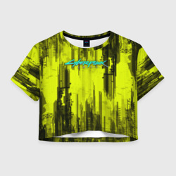 Женская футболка Crop-top 3D Cyberpunk 2077 желтый город