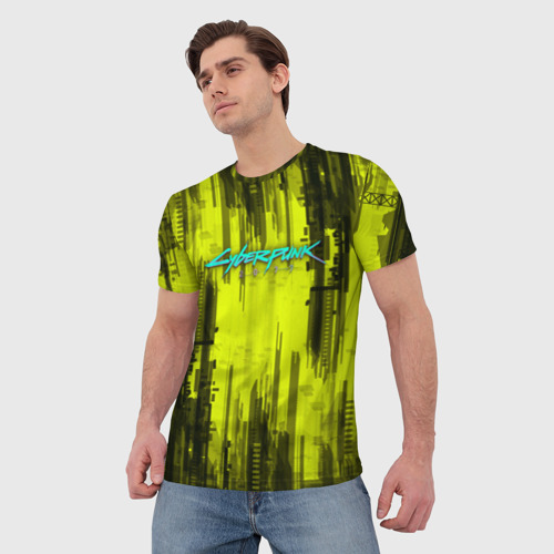 Мужская футболка 3D Cyberpunk 2077 желтый город, цвет 3D печать - фото 3