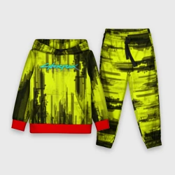 Детский костюм с толстовкой 3D Cyberpunk 2077 желтый город