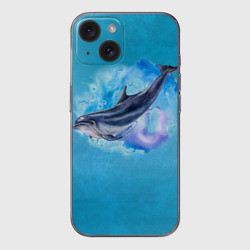Чехол для iPhone 15 силиконовый с защитой камеры Дельфин