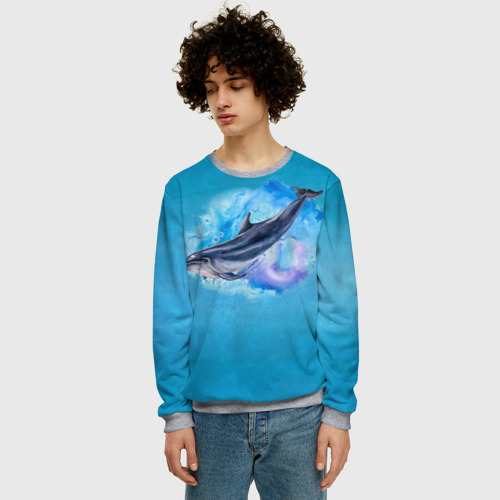 Мужской свитшот 3D Дельфин, цвет меланж - фото 3