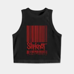 Женская укороченная майка-топ хлопок Slipknot штрих код