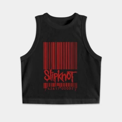 Женская укороченная майка-топ хлопок Slipknot штрих код