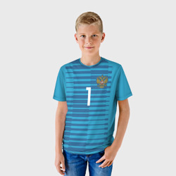 Футболка с принтом Акинфеев ЧМ 2018 #2 для ребенка, вид на модели спереди №2. Цвет основы: белый