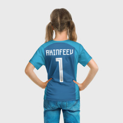 Футболка с принтом Акинфеев ЧМ 2018 #2 для ребенка, вид на модели сзади №3. Цвет основы: белый