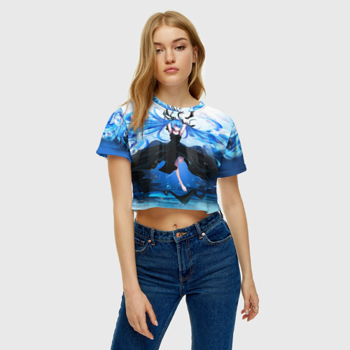 Женская футболка Crop-top 3D Хацунэ Мику под водой, цвет 3D печать - фото 4