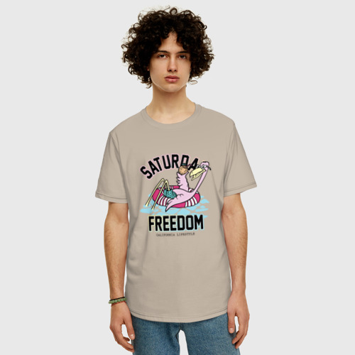 Мужская футболка хлопок Oversize Фламинго Суббота, цвет миндальный - фото 3