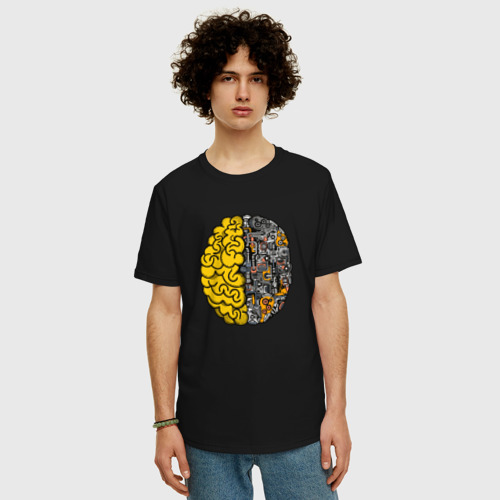 Мужская футболка хлопок Oversize Мозг, цвет черный - фото 3