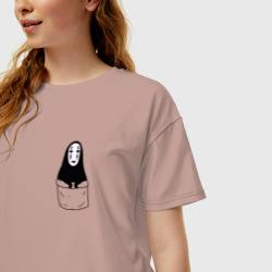 Женская футболка хлопок Oversize Безликий бог в кармане - фото 2