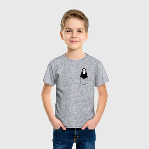 Детская футболка хлопок с принтом Безликий бог в кармане, фото на моделе #1