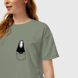 Женская футболка хлопок Oversize Безликий бог в кармане - фото 2