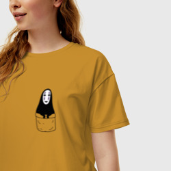 Женская футболка хлопок Oversize Безликий бог в кармане - фото 2
