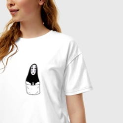 Женская футболка хлопок Oversize Безликий бог в кармане - фото 2