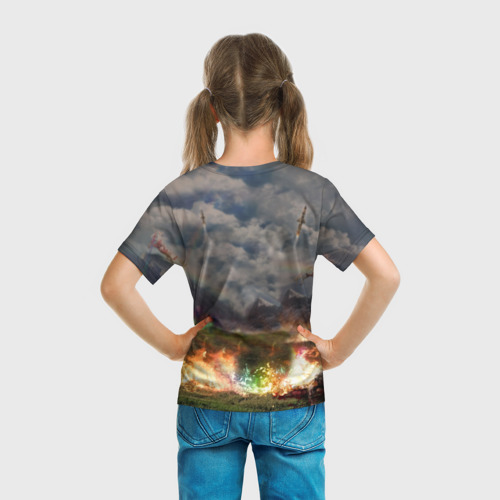 Детская футболка 3D с принтом Ким чен ын на Единороге, вид сзади #2