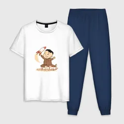 Мужская пижама с белой футболкой хлопок Ким чен ын с ракетой