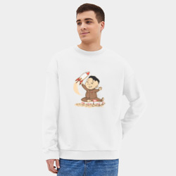 Мужской свитшот oversize без начеса хлопок Ким чен ын с ракетой - фото 2