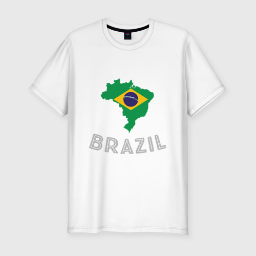Мужская футболка приталенная из хлопка с принтом Бразилия, вид спереди №1