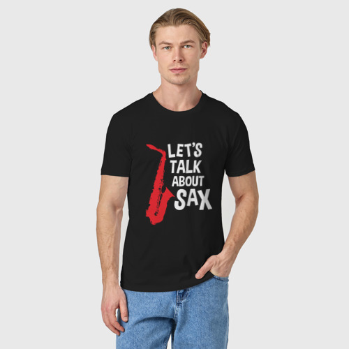 Мужская футболка хлопок Let's talk about sax black, цвет черный - фото 3
