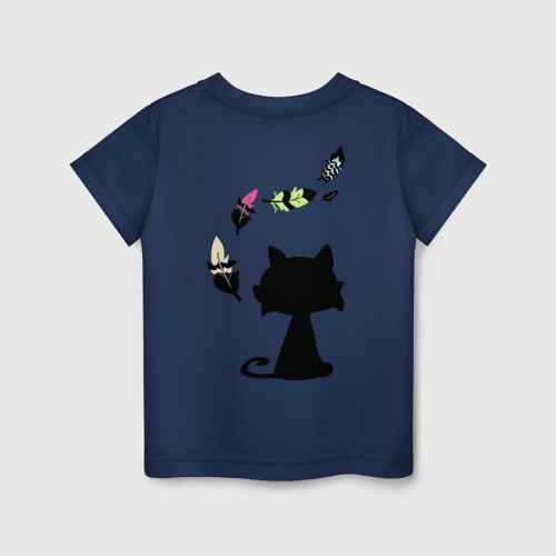 Детская футболка хлопок Котик и перья, цвет темно-синий - фото 2