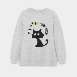 Женский свитшот oversize без начеса хлопок Котик и перья