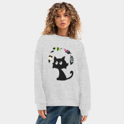 Женский свитшот oversize без начеса хлопок Котик и перья - фото 2