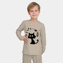 Детская пижама с лонгсливом хлопок Котик и перья - фото 2