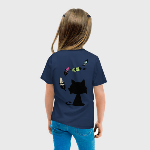 Детская футболка хлопок Котик и перья, цвет темно-синий - фото 6