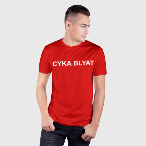 Мужская футболка 3D Slim Cyka Blayt in red, цвет 3D печать - фото 3