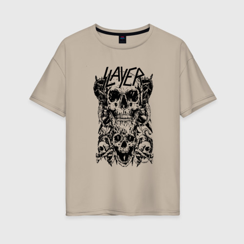 Женская футболка хлопок Oversize Slayer, цвет миндальный