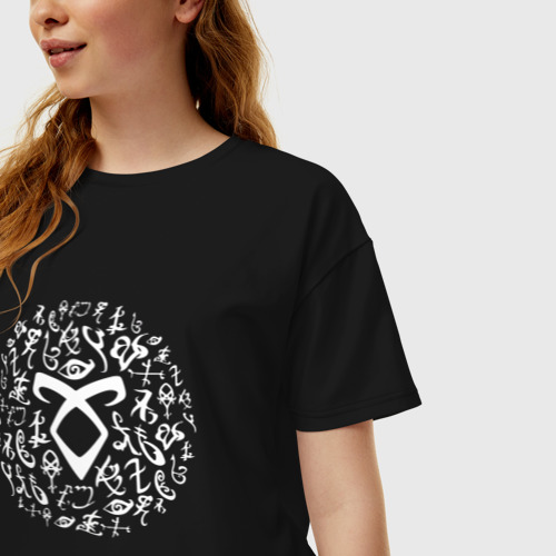 Женская футболка хлопок Oversize Shadowhunters руны, цвет черный - фото 3