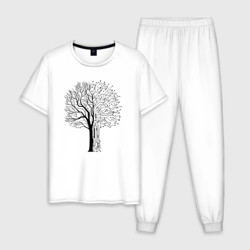 Мужская пижама с белой футболкой хлопок Digital tree
