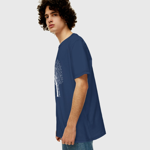 Мужская футболка хлопок Oversize Дерево Киберпанк, цвет темно-синий - фото 5