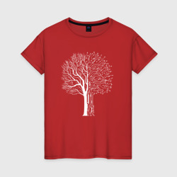 Женская футболка хлопок Дерево Киберпанк