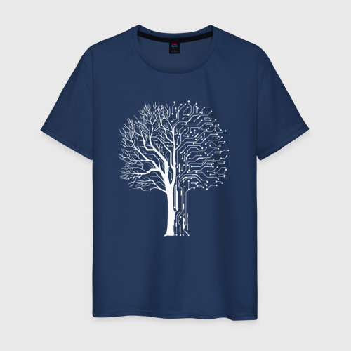 Мужская футболка хлопок Дерево Киберпанк, цвет темно-синий