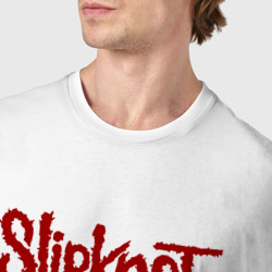 Футболка с принтом Slipknot для мужчины, вид на модели спереди №4. Цвет основы: белый