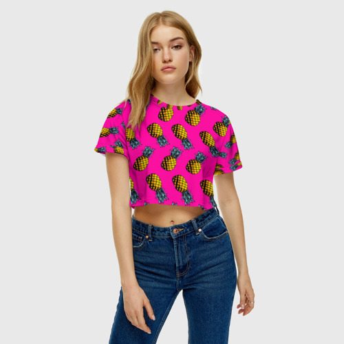 Женская футболка Crop-top 3D Ананасики, цвет 3D печать - фото 3