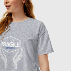 Женская футболка хлопок Oversize Fragile express - фото 2