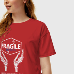 Женская футболка хлопок Oversize Fragile express - фото 2
