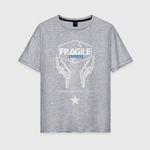 Женская футболка хлопок Oversize Fragile express, цвет меланж